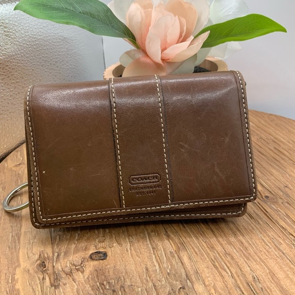 Coach Brown Leather Vintage Key Ring Card Holder Mini Wallet - Picture 1 of 9